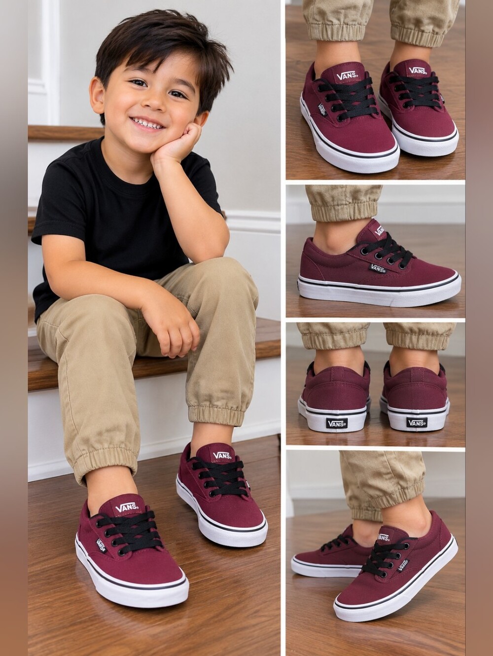 Vans Kids Low-Top Sneakers in Burgundy with Black Laces